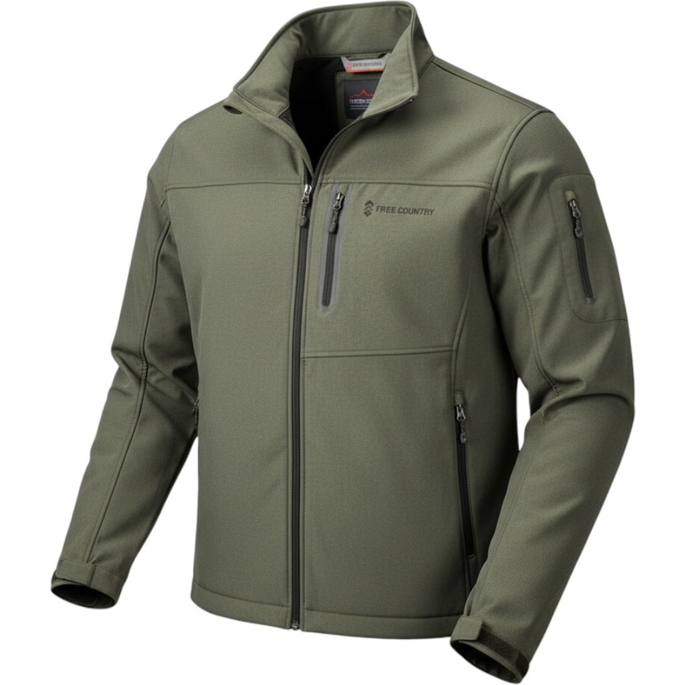 Free Country Mens XXL Softshell Jacket Olive Green Full Zip Mock Neck FC-7 F18